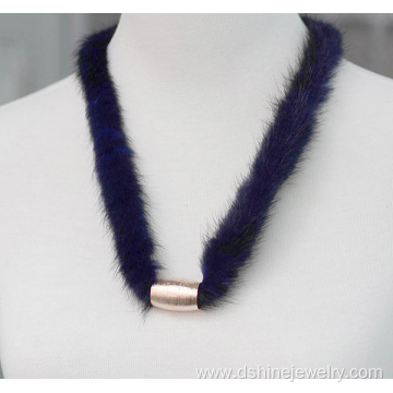 Simple Mink Fur Pom Pom Choker Gold Statement Necklace